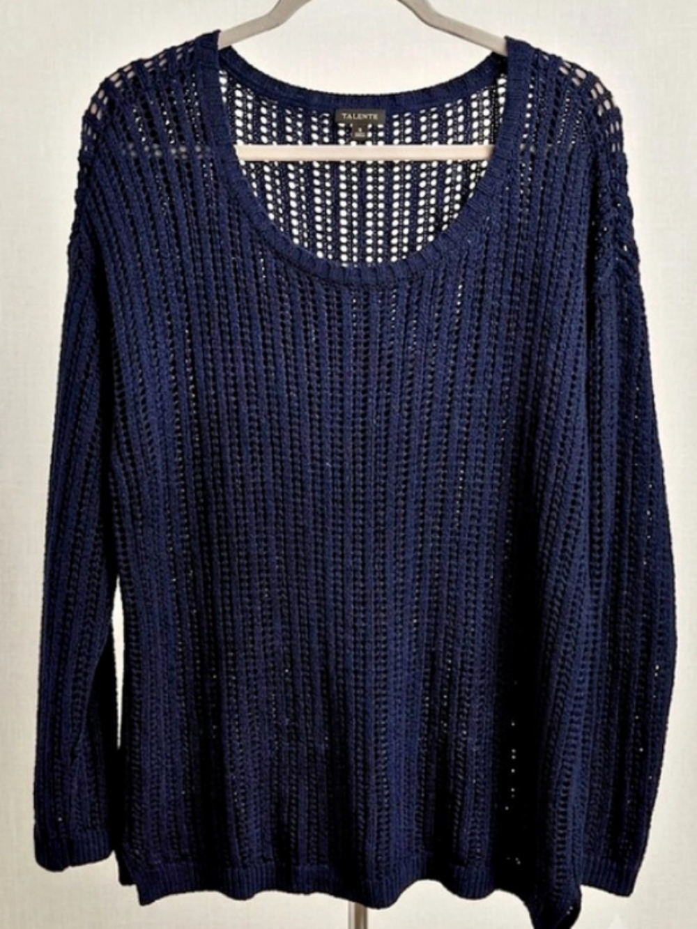 Talbots Open Knit Scoop Neck Cotton Sweater in Blue (Sz L) Fall Cozy Layer